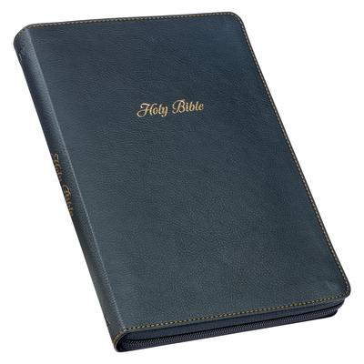 KJV Holy Bible, Thinline Large Print Faux Leather Red Letter Edition - Thumb Index & Ribbon Marker, King James Version, Black, Zipper Closure