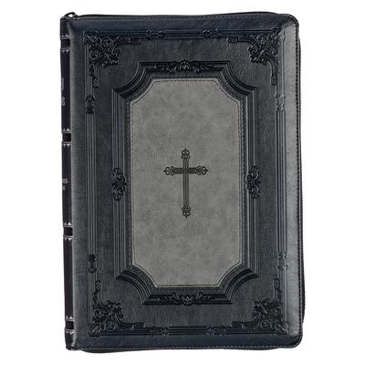 KJV Holy Bible, Super Giant Print Faux Leather Red Letter Edition - Thumb Index & Ribbon Marker, King James Version, Gray/Black