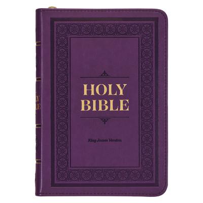 KJV Holy Bible, Compact Faux Leather Red Letter Edition - Ribbon Marker, King James Version, Purple, Zipper Closure