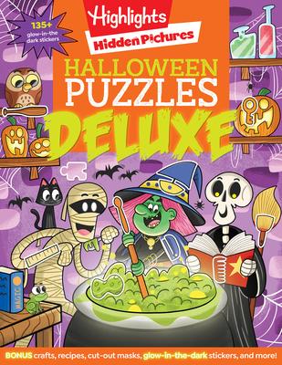 Halloween Puzzles Deluxe: Halloween Activity Book for Kids, 135 Glow-In-The-Dark Stickers, 96-Pages of Mazes, Puzzles with Halloween Crafts & Re