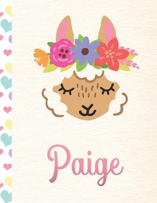 Paige: Personalized Llama Primary Handwriting Notebook For Girls With Pink Name - Dotted Midline Handwriting Practice Paper -