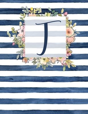 T: Letter T Monogram Initial Notebook - 8.5" x 11" - 100 pages, Dot Bullet Grid Pages- Watercolor Floral Notebook