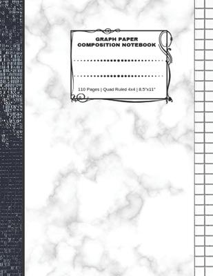 Graph Paper Composition Notebook: 110 Pages - Quad Ruled 4x4 - 8.5" x 11" Marble Large Notebook with Grid Paper - Math Notebook For Students