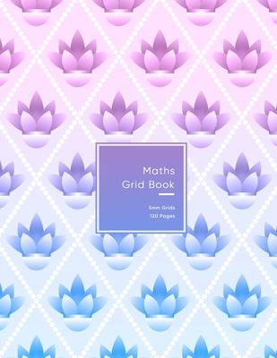 Maths Grid Book: 5mm size graph paper grid book for students or Mathematician - Squares notebook - Pink and purple flower pattern for t