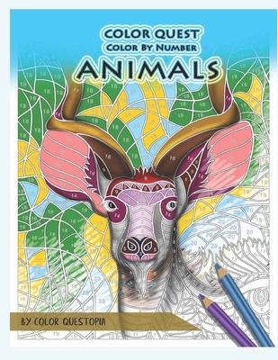 Color Quest Color by Number Animals: Jumbo Adult Coloring Book for Stress Relief