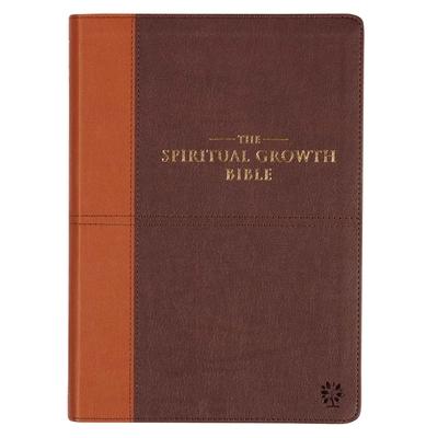 The Spiritual Growth Bible, Study Bible, NLT - New Living Translation Holy Bible, Faux Leather, Chocolate Brown/Ginger