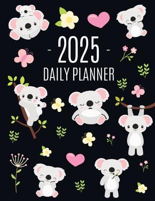 Koala Planner 2025: Australian Outback Animal Agenda: January-December Pretty Pink Butterflies & Yellow Flowers Monthly Scheduler For Work