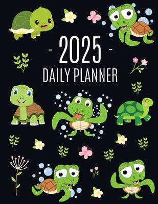 Turtle Planner 2025: Cute Tortoise Organizer: January-December (12 Months) Beautiful Agenda With Green Reptile Animal, Butterflies & Flower