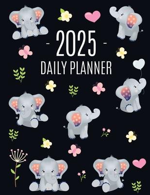 Baby Elephant Planner 2025: Cute Daily Organizer for 2025 (12 Months) Funny Jungle Animal Scheduler with Yellow Butterflies, Flowers & Pink Hearts