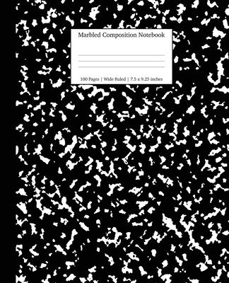 Marbled Composition Notebook: Black Marble Wide Ruled Paper Subject Book