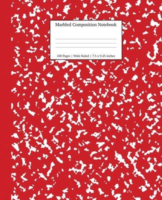 Marbled Composition Notebook: Red Marble Wide Ruled Paper Subject Book