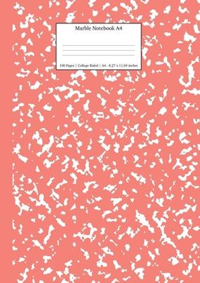 Marble Notebook A4: Coral Pink Marble College Ruled Journal