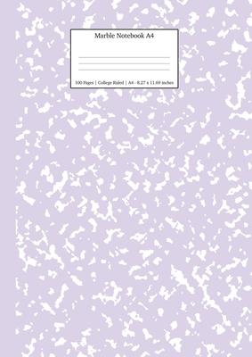 Marble Notebook A4: Lilac Purple College Ruled Journal