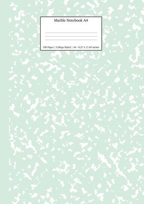 Marble Notebook A4: Mint Green College Ruled Journal