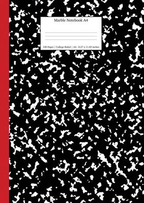 Marble Notebook A4: Black and Red Spine College Ruled Journal