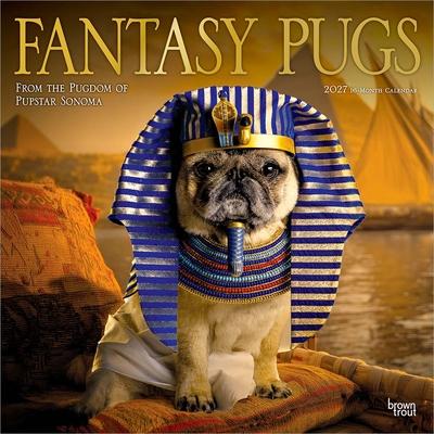 Fantasy Pugs Official 2027 12 X 24 Inch (Hanging) Monthly Square Wall Calendar Foil Stamped Cover Plastic-Free Subscription