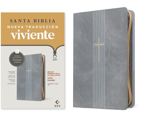 Biblia de Referencia En La Columna Central Ntv, Letra Grande de Zper Con Filament (Sentipiel, Gris, Letra Roja) Subscription