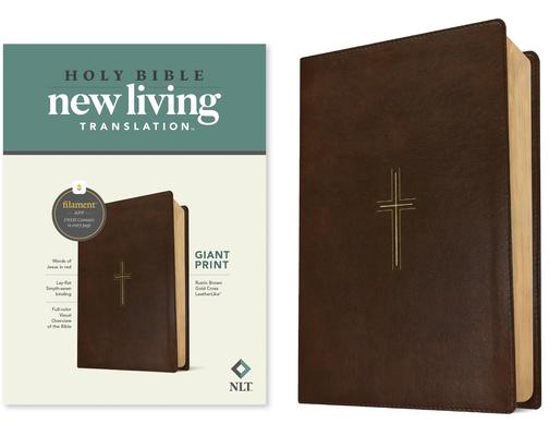 NLT Giant Print Bible, Filament Enabled (Leatherlike, Rustic Brown Gold Cross, Red Letter) Subscription