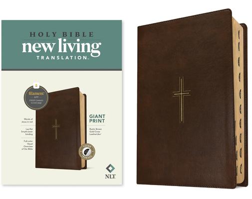 NLT Giant Print Bible, Filament Enabled (Leatherlike, Rustic Brown Gold Cross, Indexed, Red Letter) Subscription