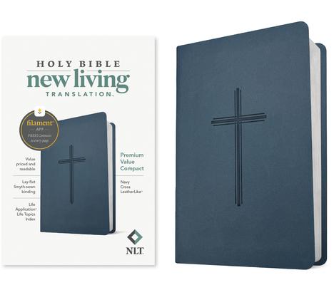 NLT Premium Value Compact Bible, Filament Enabled (Leatherlike, Navy Cross) Subscription