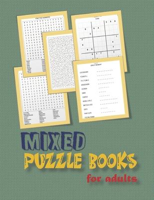 Mixed puzzle books for adults: word search, sudoku hard, Number searches, scramble, and mazes 8,5"x11" 106 pages