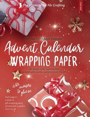 Wrapping Paper for Your DIY Advent Calendar - The Ultimate Set for Crafting: 24 sheets, color coordinated - printed with number patterns from 1 to 24