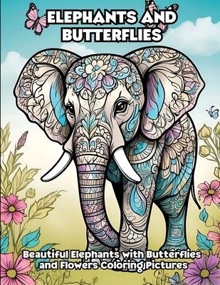 Elephants and Butterflies: Beautiful Elephants with Butterflies and Flowers Coloring Pictures