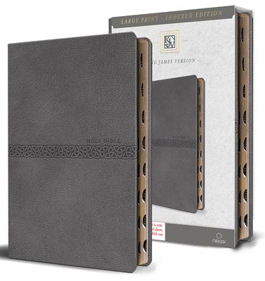 KJV Holy Bible, Large Print Medium Format, Gray Faux Leather with Ribbon Marker, Red Letter, Thumb Index