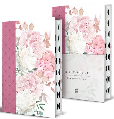 KJV Holy Bible, Giant Print Large Format, Hardcover Pink Floral Design with Cloth with Ribbon Marker, Red Letter, and Thumb Index Subscription