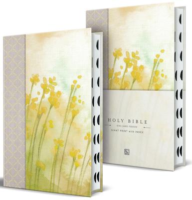 KJV Holy Bible, Giant Print Large Format, Hardcover Yellow Floral Design with Cloth with Ribbon Marker, Red Letter, and Thumb Index Subscription