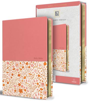 KJV Holy Bible, Large Print Handy Size Format, 2 Piece Pink Floral Leathersoft with Ribbon Marker, Red Letter Subscription