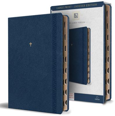 KJV Holy Bible, Large Print Handy Size Format, Blue Premium Imitation Leather with Ribbon Marker, Red Letter, Thumb Index Subscription