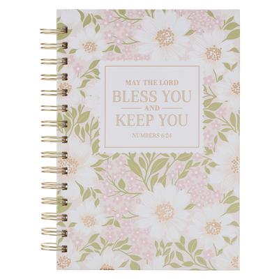Christian Art Gifts Inspirational Journal, Bless You and Keep You Wide Ruled Notebook, Numbers 6:24 Bible Verse, Pink Floral, 192 Lined Pages W/Script Subscription