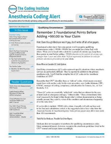 Anesthesia & Pain Management Coding Alert