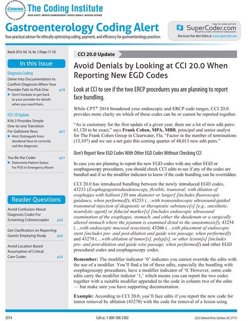 Gastroenterology Coding Alert